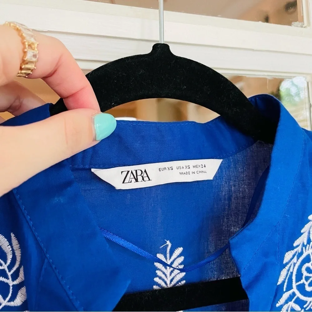 Zara Blue Embroidered Tunic Top